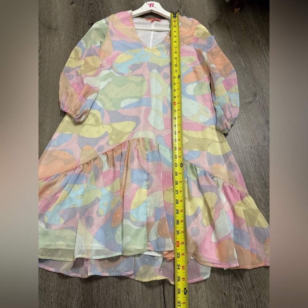 Vilagallo Made in Spain Sheer Ruffle Hem Mini Dress Disco Hippie Festival - Picture 3 of 8